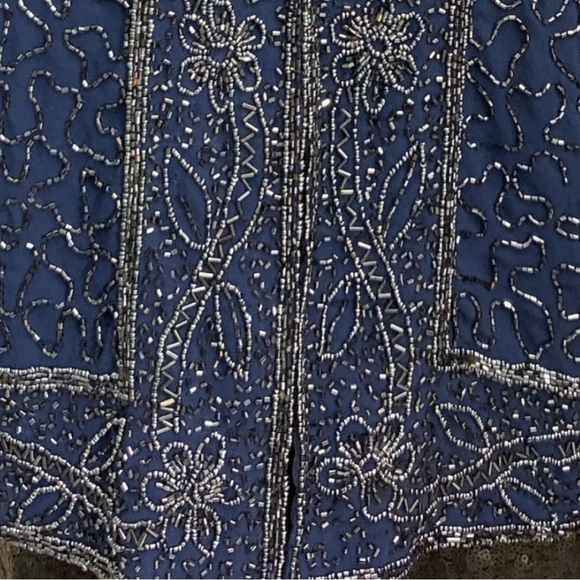 Gorgeous Elegant Blue Long Sleeves Beaded Embellished Jacket Size M/L - Picture 12 of 13